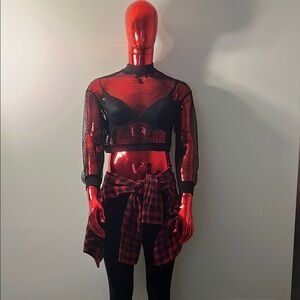 Black Mesh Crop Top with Hollister Velvet Black Leggings